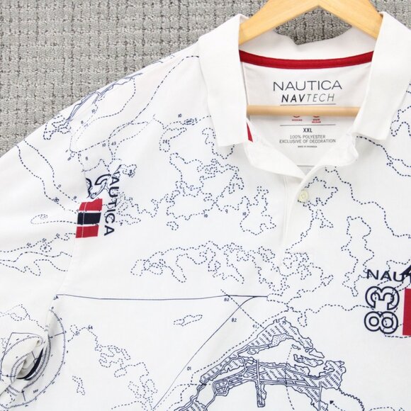Nautica Navtech Polo Shirt Mens 2XL White Maps All Over Print Exclusive Print - Picture 3 of 9